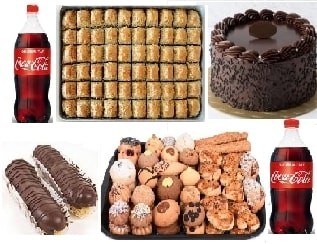 Büyük Kutlama Paketi 4 Çeşit Tatlı ve 2 Adet 1 Litre Kola Bir Arada